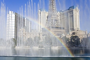 Fountains Prints: Fountains at Bellagio and Paris Casino, Las Vegas, Nevada, United States of America