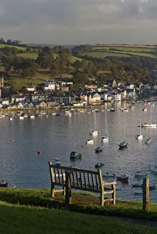 Bench Prints: Fowey town and harbour viewed from Polruan, Cornwall, England, United Kingdom, Europe