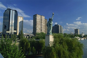 Pari Prints: Frances own Statue of Liberty, and city skyline, Port de Javel, Paris