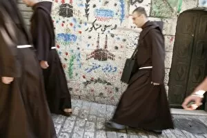 Franciscan monks in Old City, Jerusalem, Israel, Middle East
