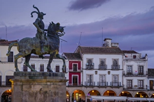 Trujillo Prints: Francisco Pizarro statue in the Plaza Mayor, Trujillo, Caceres, Extremadura, Spain