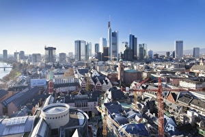 Hesse Prints: Frankfurt skyline with Paulskirche church, Roemerberg and financial district, Frankfurt