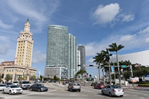 Freedom Tower Prints: Freedom Tower and modern buildings along Biscayne road, Downtown, Miami, Florida