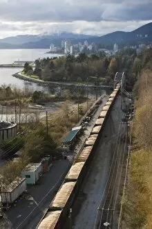 Freight train carrying grain, Vancouver, British Columbia, Canada, North America
