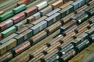 Freight wagons on the Canadian Pacific Railway at Vancouver Harbour, Vancouver Freight wagons on the Canadian Pacific Railway at Vancouver Harbour, Vancouver