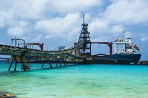 Ports Prints: Freighter being loaded with salt in Bonaire
