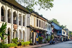 Laos Prints: French colonial style buildings on Sakkaline Road in Luang Prabang historic district