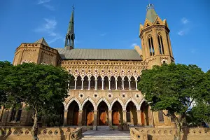 Hall Prints: Frere Hall stands in its historic form under a clear sky in Karachi