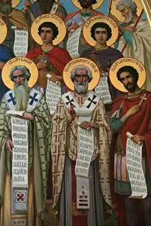 Halo Prints: A fresco in Aghios Andreas monastery showing founding fathers of Christianity