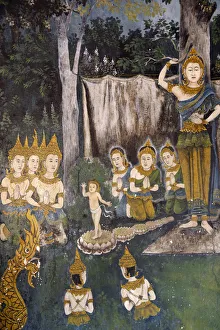 Thai Culture Prints: Fresco depicting Buddha as a child in a scene of the Buddha
