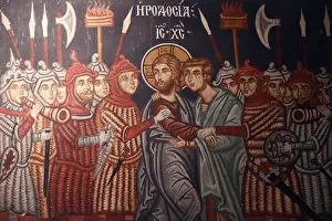 Biblical Event Prints: Fresco of Jesus Christ arrested, Church of Archangel Michael, Pedoulas, Cyprus, Europe