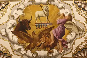 Bull Prints: Fresco of Lamb of God and Evangelists in Nuestra Senora de la Esperanza church