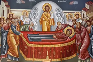 Galilee Prints: Detail of fresco of Marys Dormition in Capharnaum (Capernaum) Greek Orthodox church