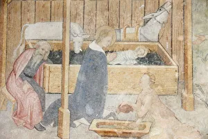 Images Dated 14th October 2008: Fresco of the Nativity scene, Abondance abbey church, Abondance, Haute Savoie, France