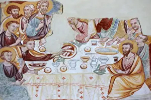 Last Supper Prints: Fresco by Rinaldo da Taranto of the Last Supper in Santa Maria del Casale church