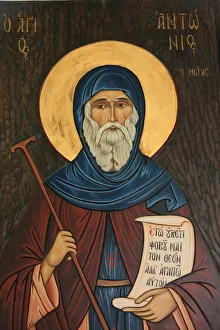 Images Dated 14th April 2006: Fresco of St. Anthony in Aghios Andreas monastery, Mount Athos, Greece, Europe