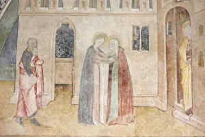 Images Dated 14th October 2008: Fresco of the Visitation, Abondance abbey church, Abondance, Haute Savoie, France, Europe