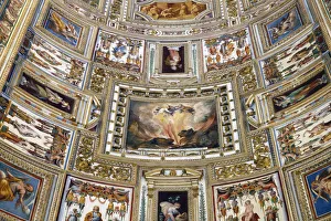 Fresco Prints: Frescoes on the ceiling of the Gallery of Maps, Vatican Museum, Rome, Lazio, Italy