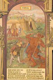 Rathaus Prints: Detail from frescoes dating from 1540 on facade of the 14th century Town Hall