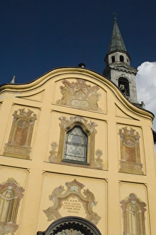 Pinzolo Prints: Detail of the frescoes on the facade of the church in Pinzolo, Trentino-Alto Adige