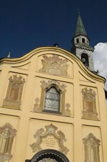 Detail of the frescoes on the facade of the church in Pinzolo, Trentino-Alto Adige