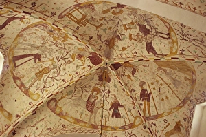 Ceilings Prints: Frescoes inside church, Elmelunde, Mon, Denmark, Scandinavia, Europe