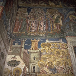 Moldavia Prints: Frescoes painted on outside to inspire peasants, Moldovita Monastery, Moldavia