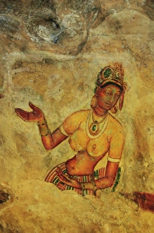 Sri Lanka Prints: Frescoes, Sigiriya (Lion Rock), UNESCO World Heritage Site, Sri Lanka, Asia