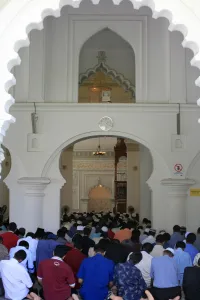 Penang Prints: Friday prayers, Kapitan Kling Mosque, Penang, Malaysia, Southeast Asia
