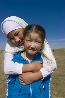 Friendly Nomad girls, Song Kol, Kyrgyzstan, Central Asia, Asia