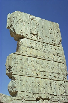Persepolis Prints: Frieze with king and tribute, Persepolis, UNESCO World Heritage Site, Iran, Middle East
