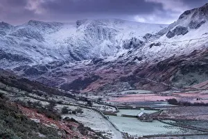 North Wales Prints: Frosty morning in the Nant Ffrancon valley backed by the Glyderau Mountains