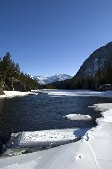 The frozen Bow River, Banff, Alberta, Canada, North America