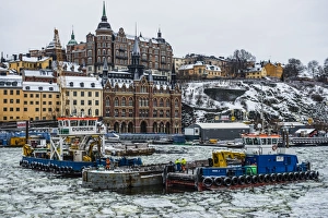 Old Quarter Prints: Frozen waterway in the old quarter of Stockholm, Sweden