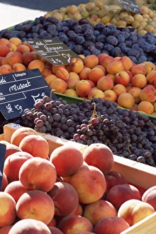 Annecy Prints: Fruit, peaches and grapes, for sale on market in the Rue Ste. Claire, Annecy