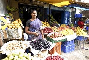 Stalls Prints: Fruit shop in the market, Madurai, Tamil Nadu, India, Asia