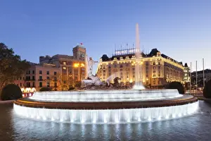 Madrid Prints: Fuente de Neptuno fountain, Plaza de Canovas del Castillo, Palace Hotel, Madrid, Spain