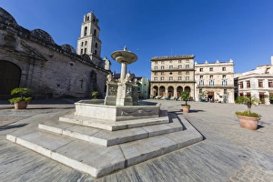 Traditionally Cuban Prints: Fuentes de los Leones (Fountains of the Lions), in the Plaza de San Francisco, Havana