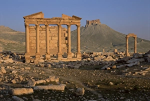 Arab Prints: Funerary temple at archaeological site and Arab castle beyond
