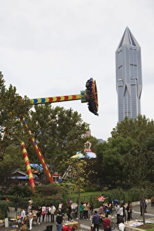 Fun Fairs Prints: Funfair rides at Peoples Square, Shanghai, China, Asia