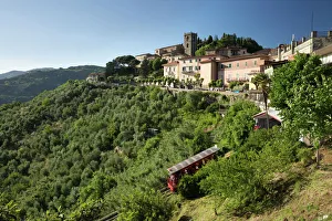 Railway Prints: Funicular below hill top town, Montecatini Alto, Tuscany, Italy, Europe