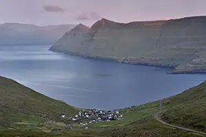 Faroes Prints: Funningur in Funningsfjordur, with view on Eysturoy and Kalsoy (in the distance) steep hills