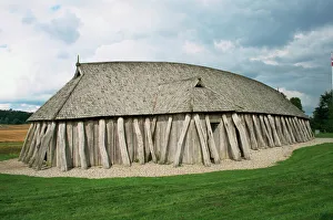 Wood Prints: Fyrkat, replica of Viking house of oak timber, Hobro, Jutland, Denmark