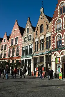Flanders Prints: Gabled fronted restaurants in the Market Square at Christmas