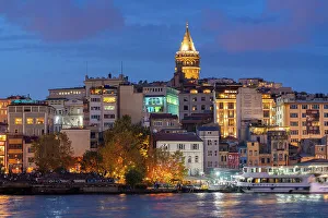 Old City Prints: Galata Tower at twilight, Beyoglu District, Istanbul Province, Turkey, Europe