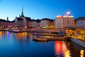 Riddarholmen Church Prints: Gamla Stan at dusk, Riddarholmen, Stockholm, Sweden, Scandinavia, Europe