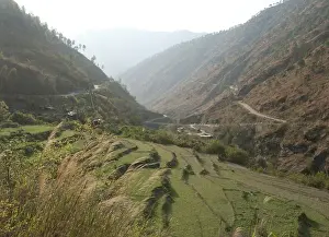 Rice Fields Prints: Gamri Chhu River running through the Trashigang Valley past terraced hills of rice fields