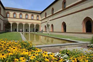 Milan Prints: Garden in the Ducal Courtyard, Sforzesco Castle (Castello Sforzesco), Milan, Lombardy