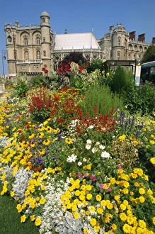 Chateau Prints: Garden full of flowers, with the chateau in the background, at St. Germain en Laye