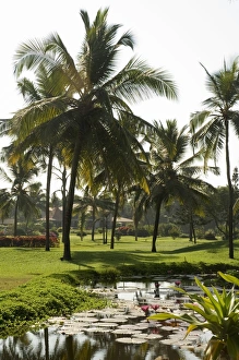 The garden and golf course at the Leela Hotel